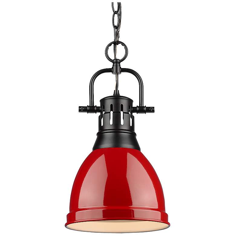 Image 1 Duncan 8 7/8 inch Wide Matte Black 1-Light Mini Pendant with Red Shade