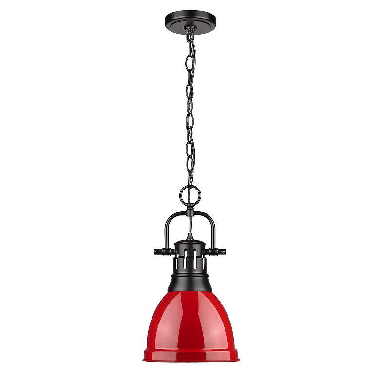 Image 2 Duncan 8 7/8" Wide Matte Black 1-Light Mini Pendant with Red Shade more views