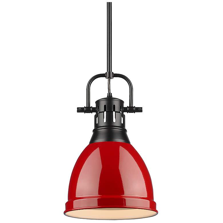 Image 1 Duncan 8 7/8 inch Wide Matte Black 1-Light Mini Pendant with Red Shade
