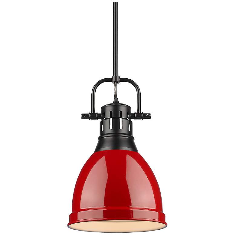 Image 1 Duncan 8 7/8" Wide Matte Black 1-Light Mini Pendant with Red Shade
