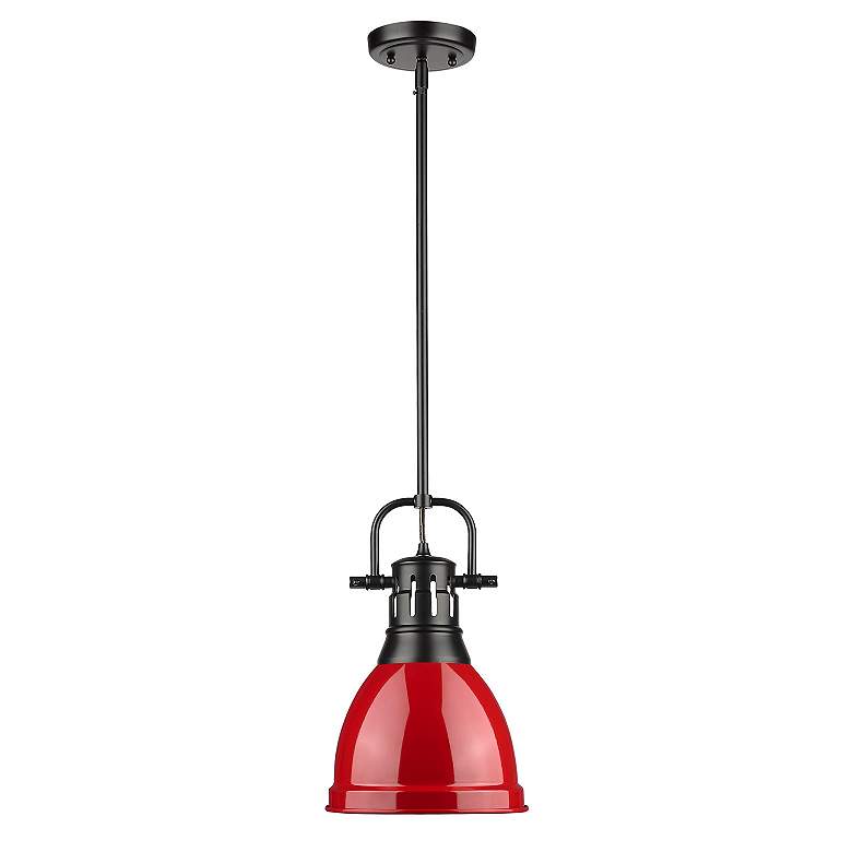 Image 2 Duncan 8 7/8" Wide Matte Black 1-Light Mini Pendant with Red Shade more views