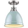 Duncan 8 7/8" Wide Pewter 1-Light Flush Mount With Seafoam Shade