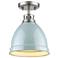 Duncan 8 7/8" Wide Pewter 1-Light Flush Mount With Seafoam Shade