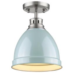 Duncan 8 7/8&quot; Wide Pewter 1-Light Flush Mount With Seafoam Shade