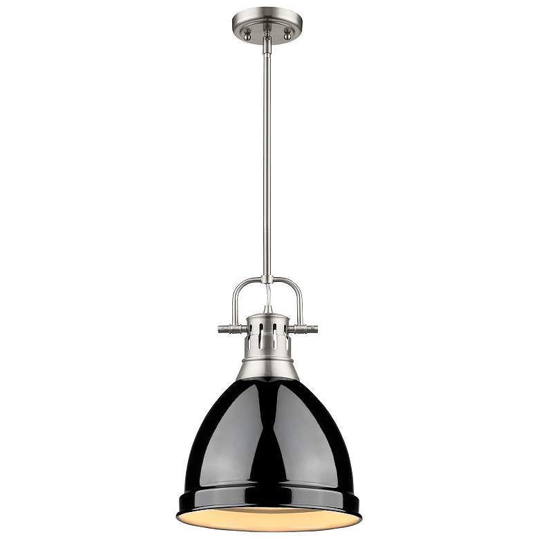 Image 1 Duncan 8 7/8" Wide Pewter 1-Light Mini Pendant with Black Shade