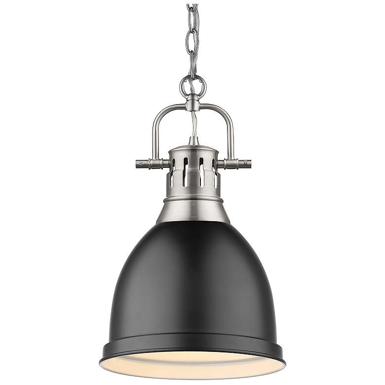 Image 1 Duncan 8 7/8 inch Wide Pewter 1-Light Mini Pendant with Matte Black Shade