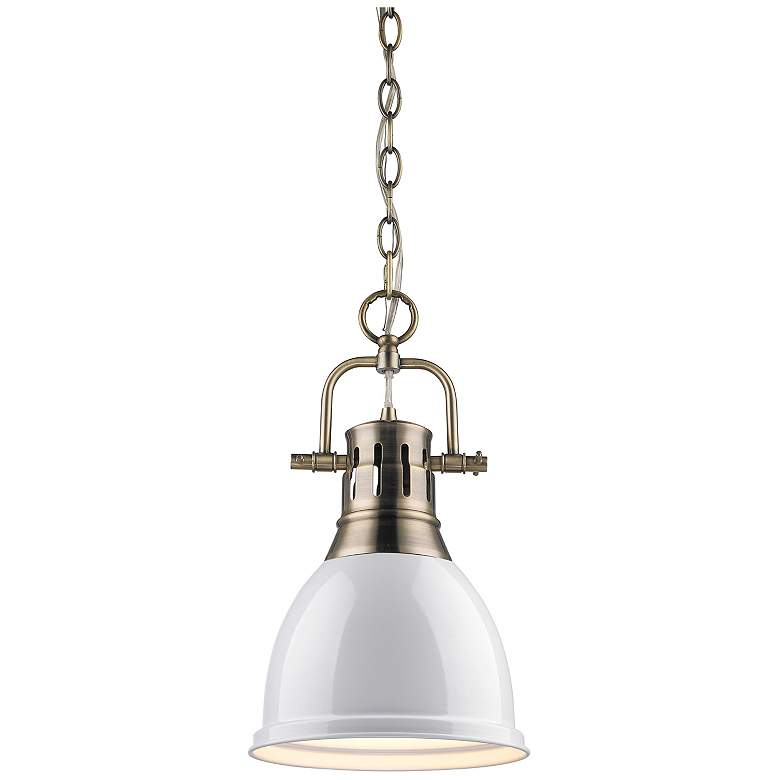 Image 1 Duncan 8 7/8 inch Wide Small Pendant with Chain in Aged Brass with White