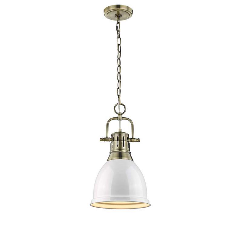 Image 2 Duncan 8 7/8" Wide Small Pendant with Chain in Aged Brass with White more views