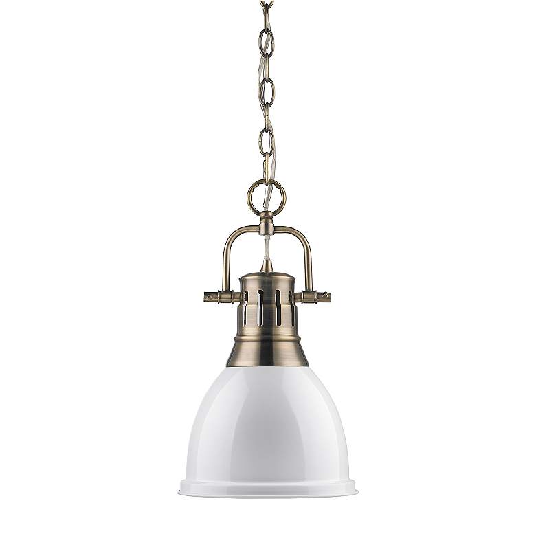 Image 3 Duncan 8 7/8" Wide Small Pendant with Chain in Aged Brass with White more views