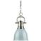 Duncan 8 7/8" Wide Small Pendant with Chain in Pewter with Seafoam