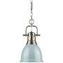 Duncan 8 7/8" Wide Small Pendant with Chain in Pewter with Seafoam