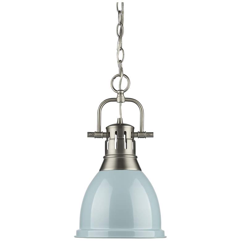 Image 1 Duncan 8 7/8" Wide Small Pendant with Chain in Pewter with Seafoam