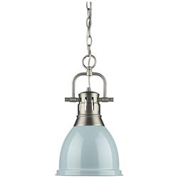 Duncan 8 7/8" Wide Small Pendant with Chain in Pewter with Seafoam
