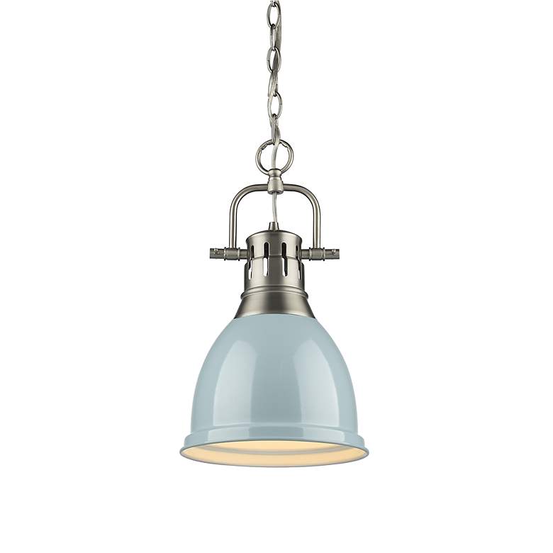 Image 4 Duncan 8 7/8" Wide Small Pendant with Chain in Pewter with Seafoam more views
