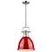 Duncan 8 7/8" Wide Small Pendant with Rod in Pewter with Red