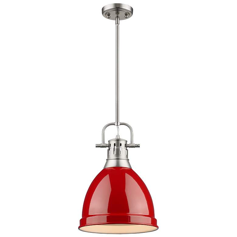Image 1 Duncan 8 7/8 inch Wide Small Pendant with Rod in Pewter with Red