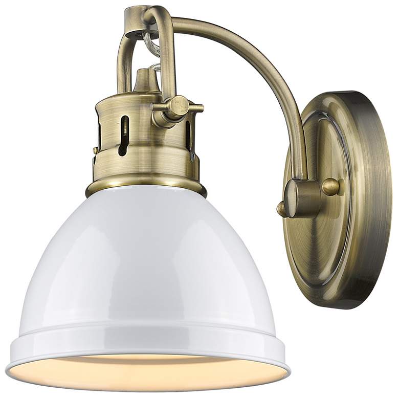 Image 1 Duncan 8 1/2" High Aged Brass Wall Sconce with White Shade