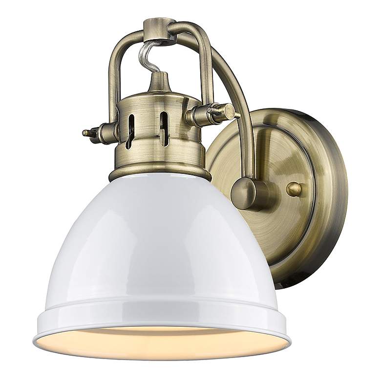 Image 2 Duncan 8 1/2" High Aged Brass Wall Sconce with White Shade more views