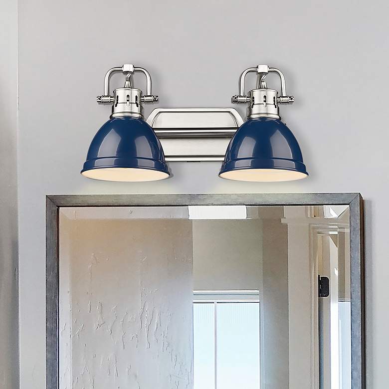 Image 1 Duncan 8 1/2" High Pewter and Navy Blue 2-Light Wall Sconce