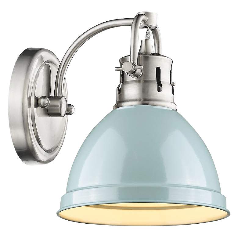 Image 1 Duncan 8 1/2" High Pewter Wall Sconce with Seafoam Shade