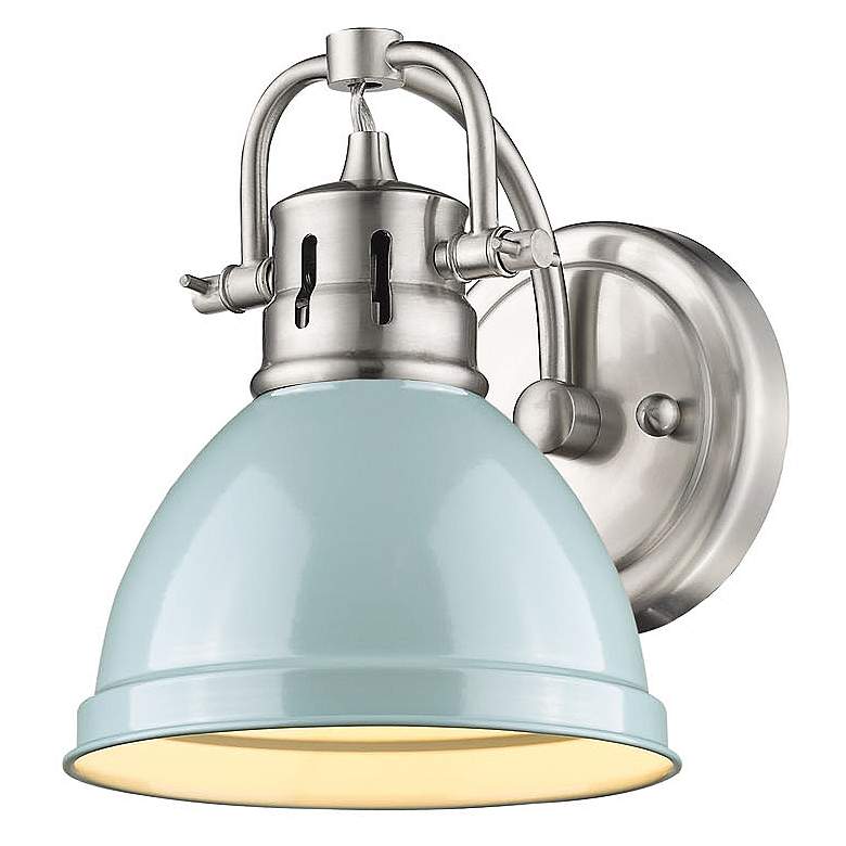 Image 3 Duncan 8 1/2" High Pewter Wall Sconce with Seafoam Shade more views