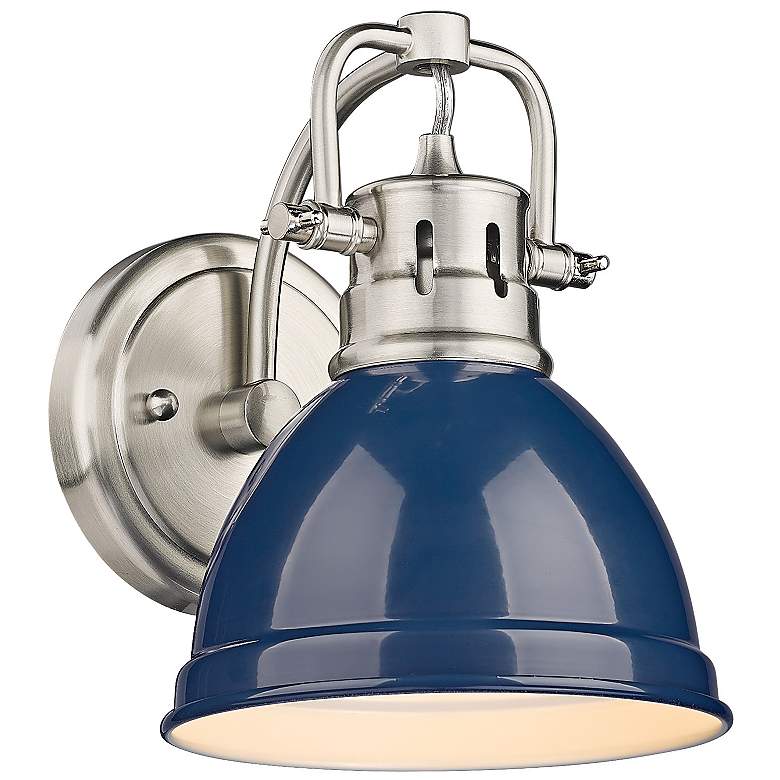 Image 1 Duncan 8 1/2" High Pewter with Navy Blue Wall Sconce
