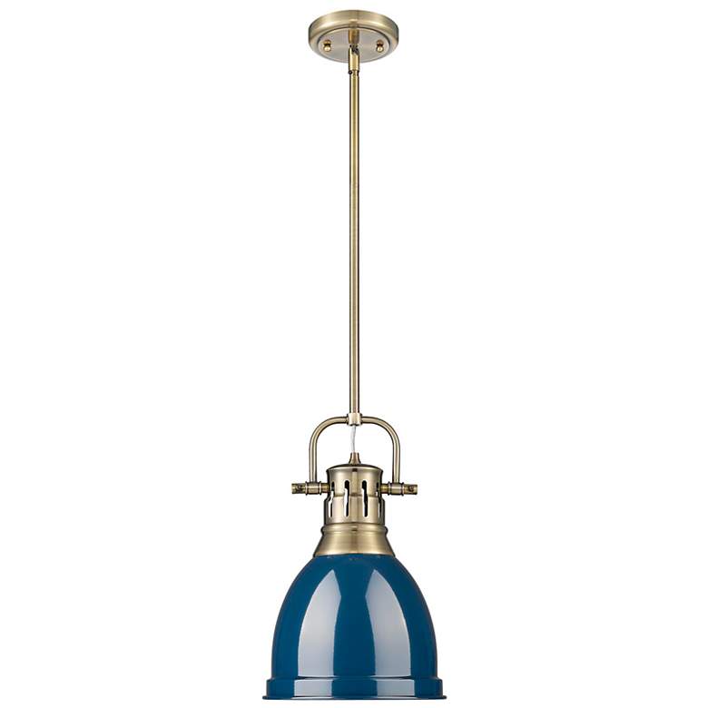 Image 1 Duncan 9" Wide Aged Brass and Matte Navy Mini Pendant
