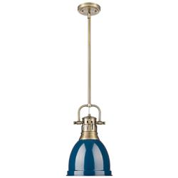 Duncan 9" Wide Aged Brass and Matte Navy Mini Pendant