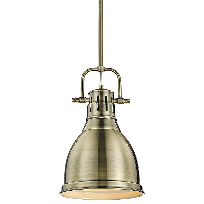 Image 2 Duncan 9" Wide Aged Brass Modern Industrial Mini-Pendant with Rod