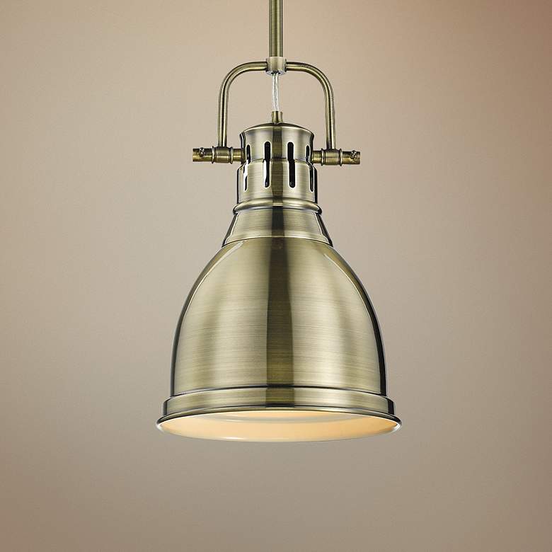 Duncan 9&quot; Wide Aged Brass Modern Industrial Mini-Pendant with Rod