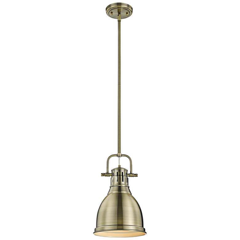 Image 4 Duncan 9" Wide Aged Brass Modern Industrial Mini-Pendant with Rod more views