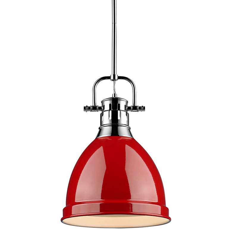 Image 2 Duncan 9 inch Wide Chrome and Red Mini Pendant with Rod