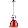 Duncan 9" Wide Chrome and Red Mini Pendant with Rod