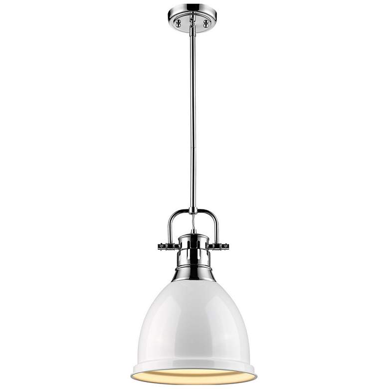 Duncan 9&quot; Wide Chrome and White Mini Pendant with Rod more views