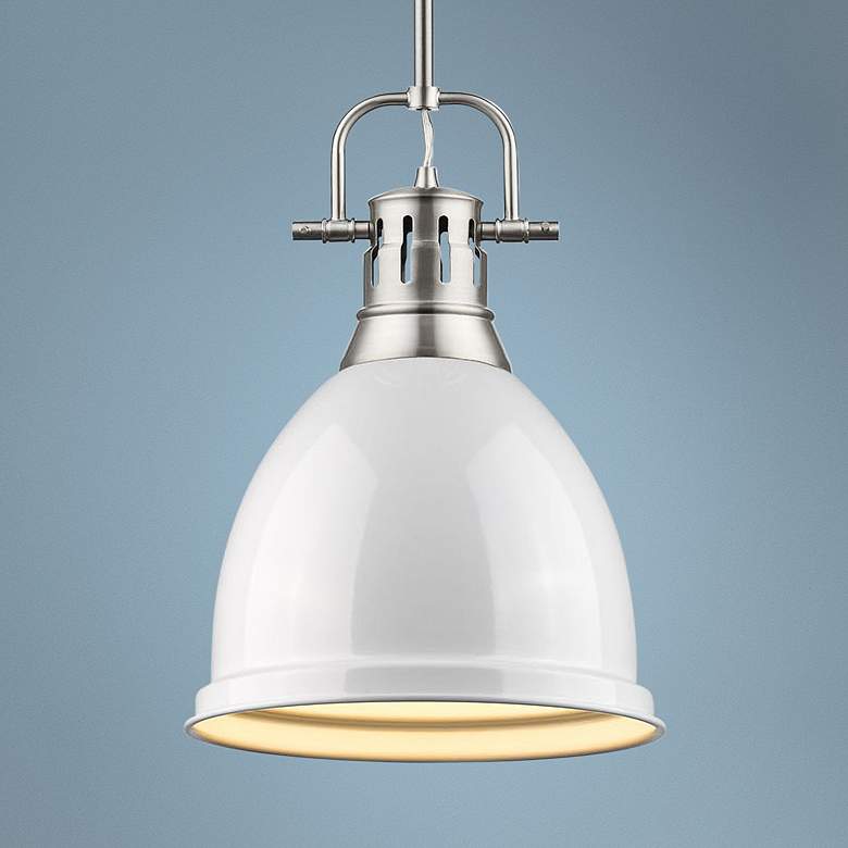 Image 1 Duncan 9" Wide Pewter and White Mini Pendant with Rod