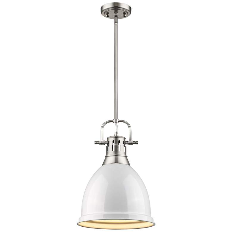 Image 4 Duncan 9" Wide Pewter and White Mini Pendant with Rod more views