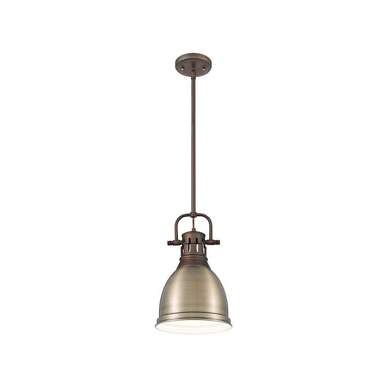 Image 2 Duncan 9" Wide Rubbed Bronze and Aged Brass Mini Pendant more views