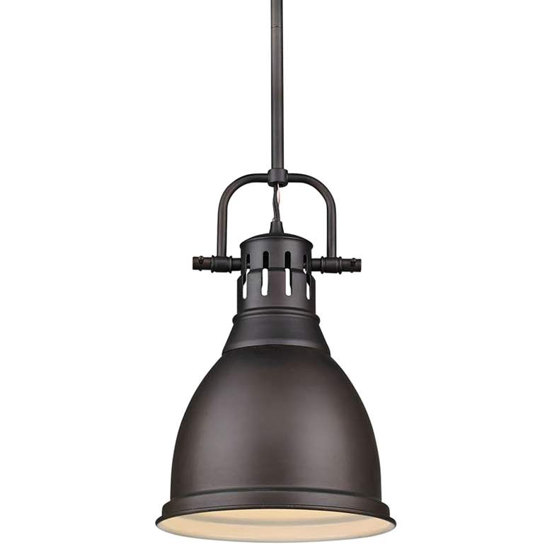 Image 2 Duncan 9" Wide Rubbed Bronze Mini Pendant with Rod