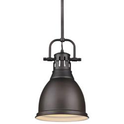 Duncan 9&quot; Wide Rubbed Bronze Mini Pendant with Rod