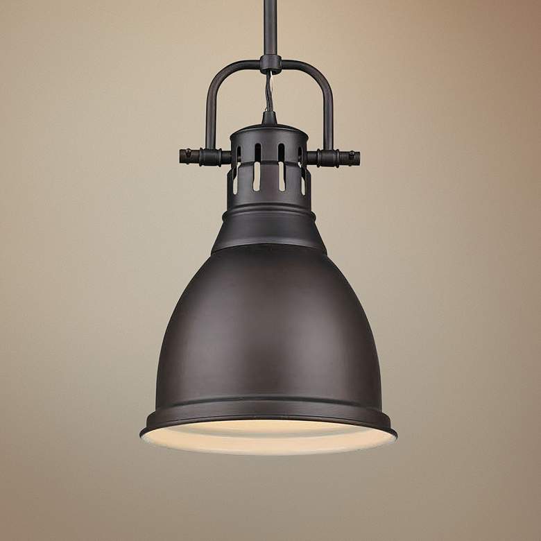 Image 1 Duncan 9" Wide Rubbed Bronze Mini Pendant with Rod