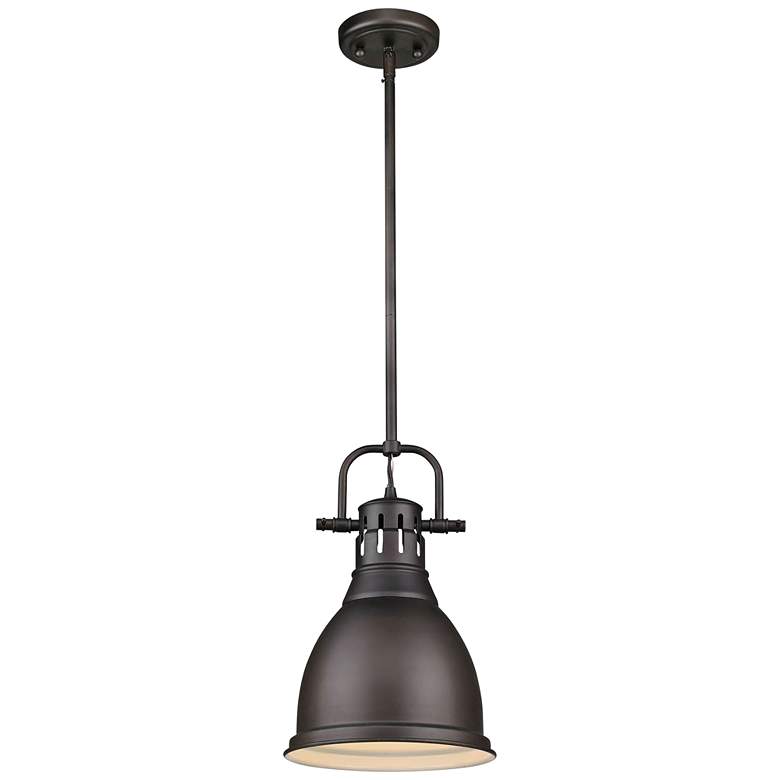 Image 4 Duncan 9" Wide Rubbed Bronze Mini Pendant with Rod more views