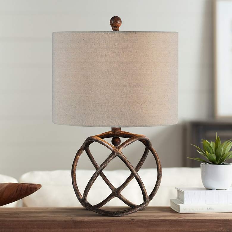 Image 1 Duncan Antique Bronze 20" High Rustic Open Cage Accent Table Lamp