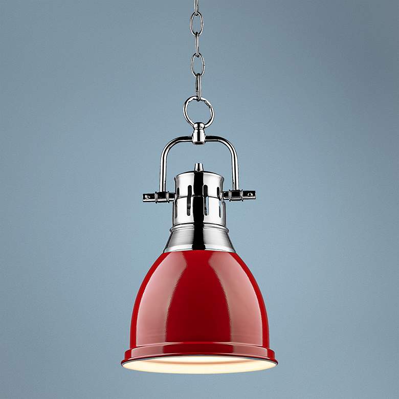Image 1 Duncan Chrome 9" Wide Contemporary Red Mini Pendant