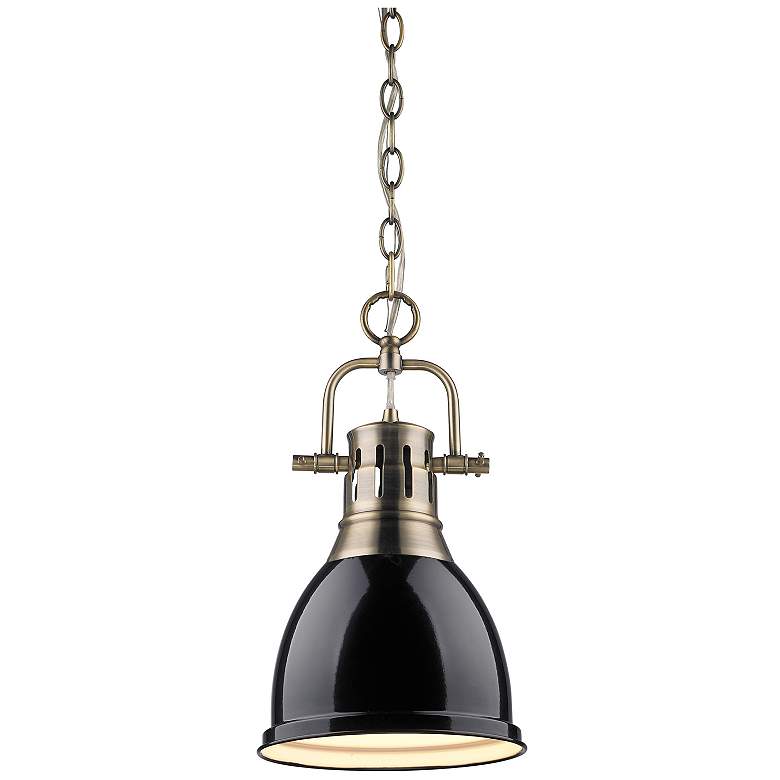 Image 1 Duncan Small Pendant with Chain in Aged Brass with Black