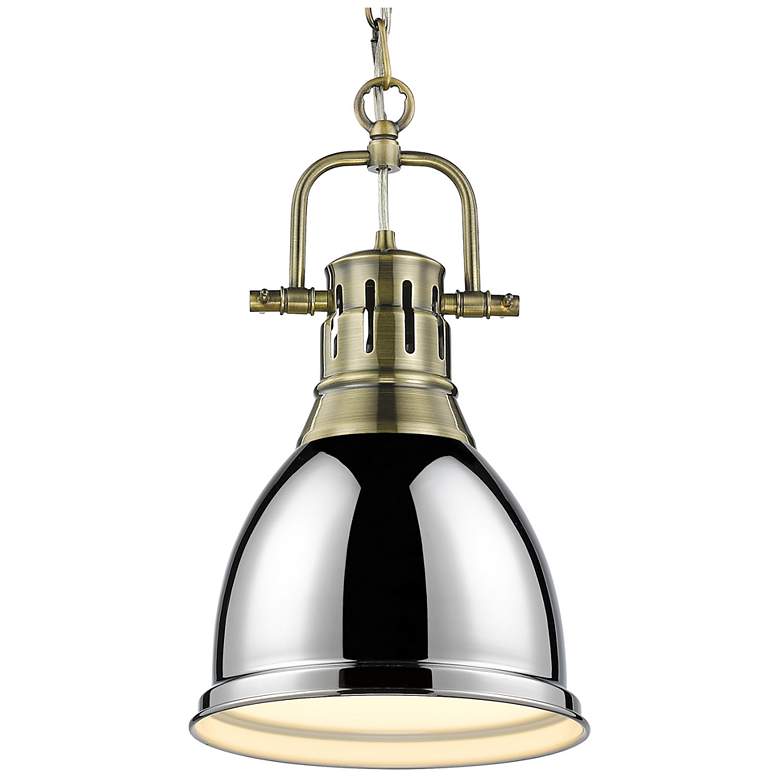 Image 1 Duncan Small Pendant with Chain in Aged Brass with Chrome