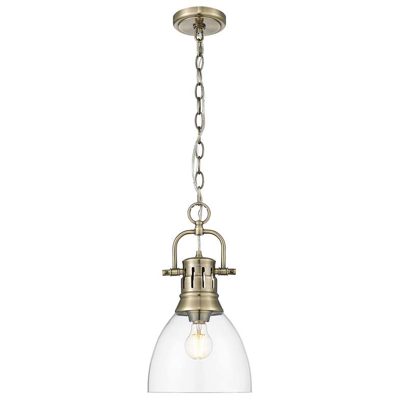 Image 1 Duncan Small Pendant with Chain in Aged Brass with Clear Glass