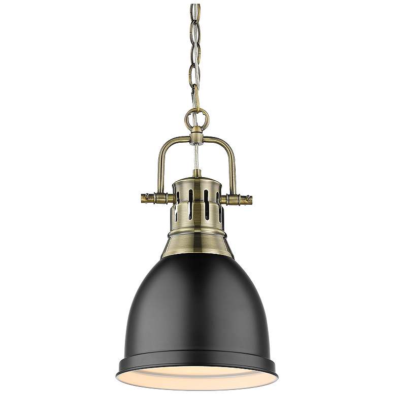 Image 1 Duncan Small Pendant with Chain in Aged Brass with Matte Black