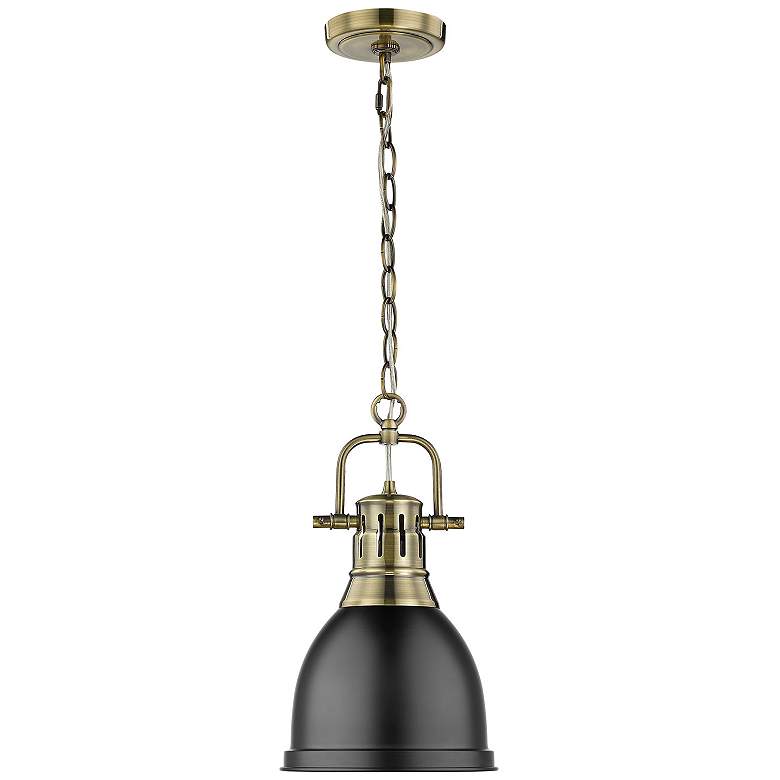 Image 2 Duncan Small Pendant with Chain in Aged Brass with Matte Black more views