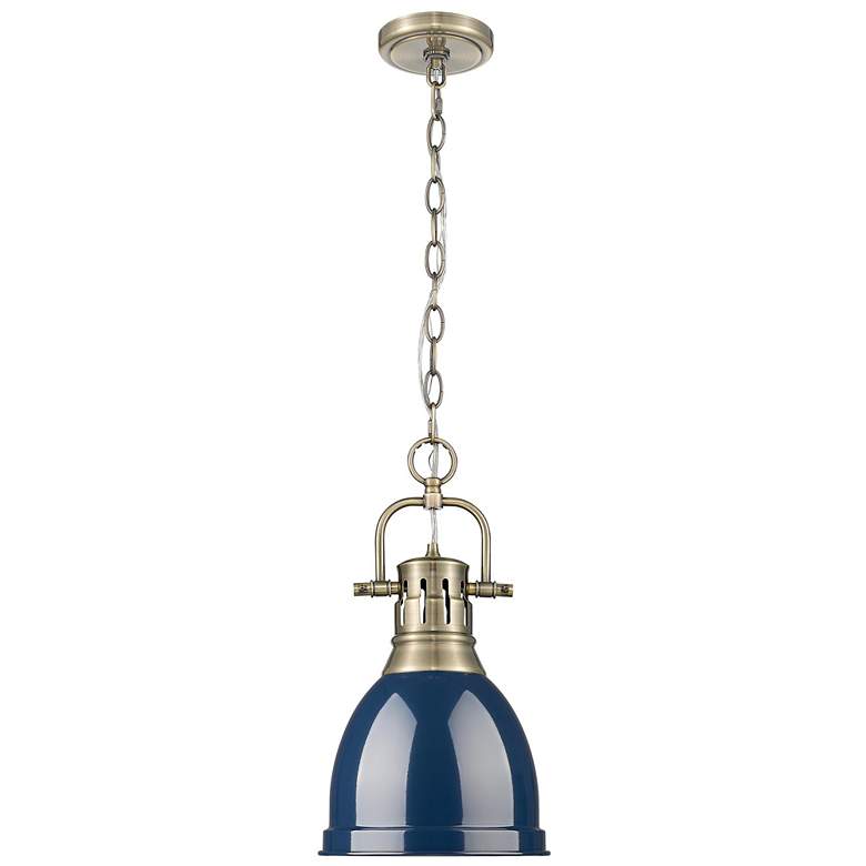 Image 1 Duncan Small Pendant with Chain in Aged Brass with Matte Navy