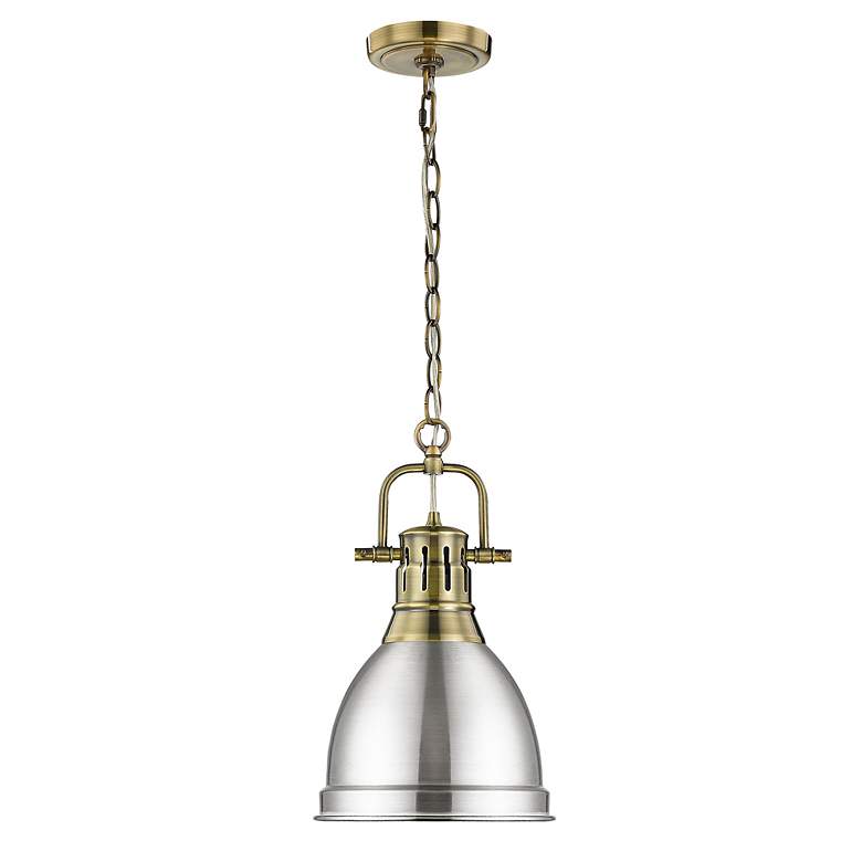 Image 2 Duncan Small Pendant with Chain in Aged Brass with Pewter more views